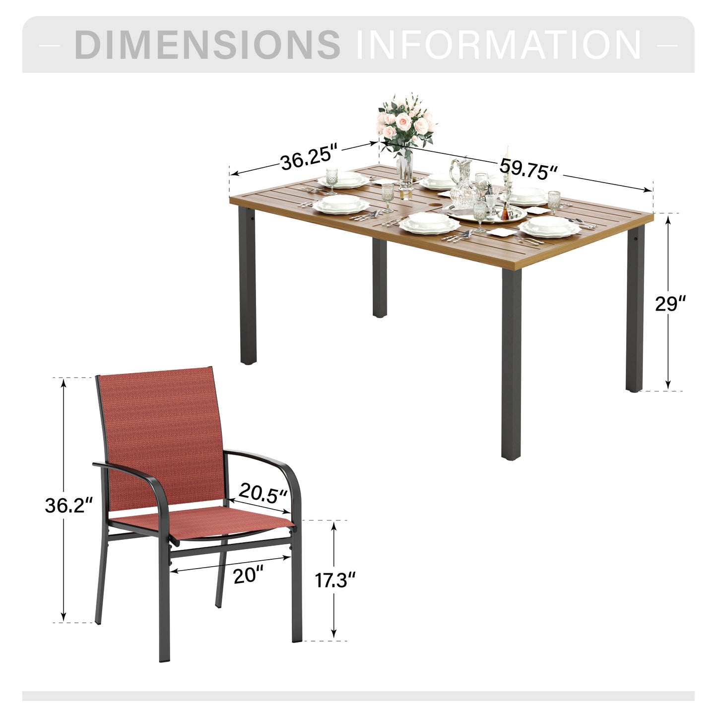 Captiva Designs 7 件套露台餐桌椅套装,配有户外木质板条钢桌和蓝色吊带固定椅