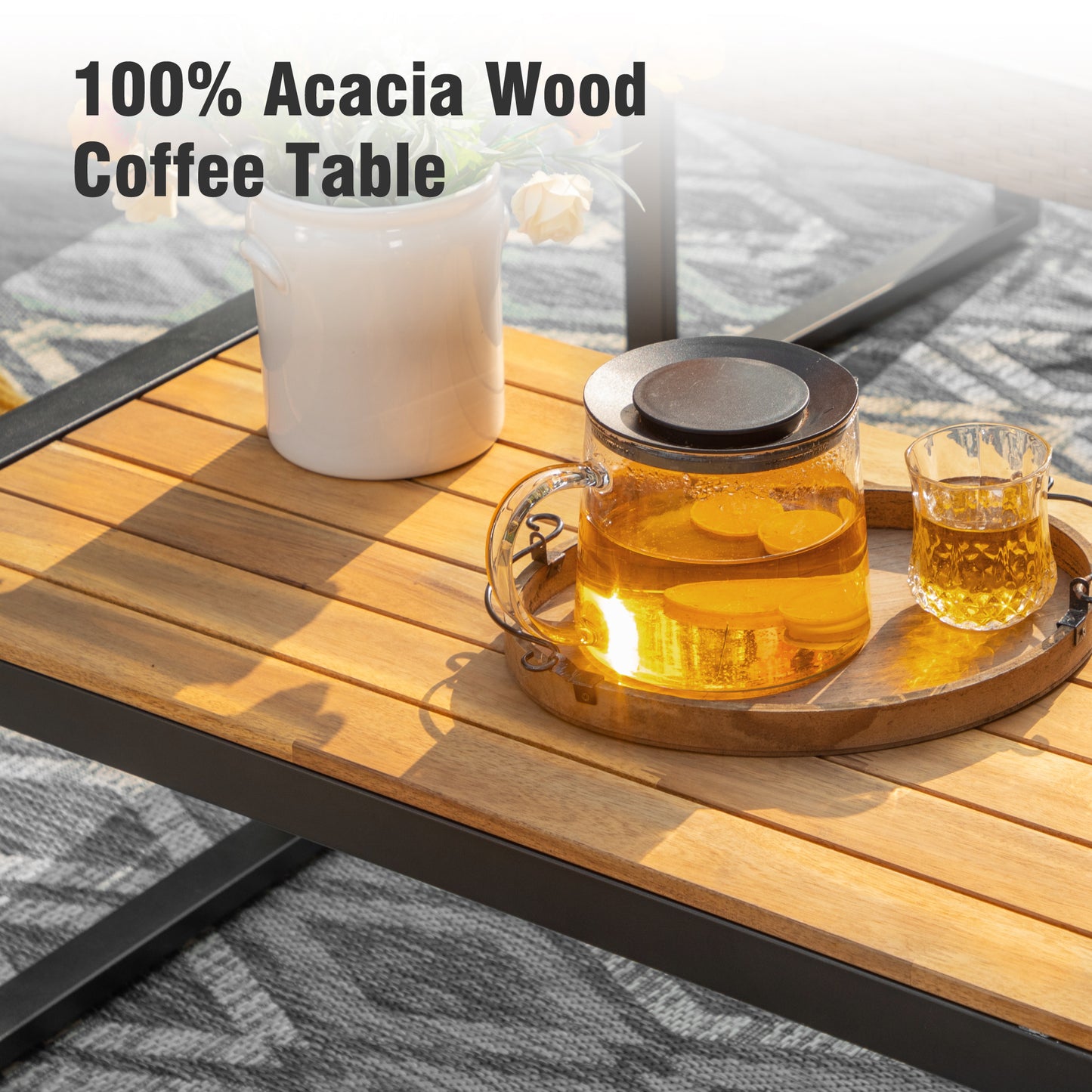 Captiva Designs 4pc Outdoor Patio Wicker Rattan Cushioned Conversation Set with Armchairs and Coffee Table