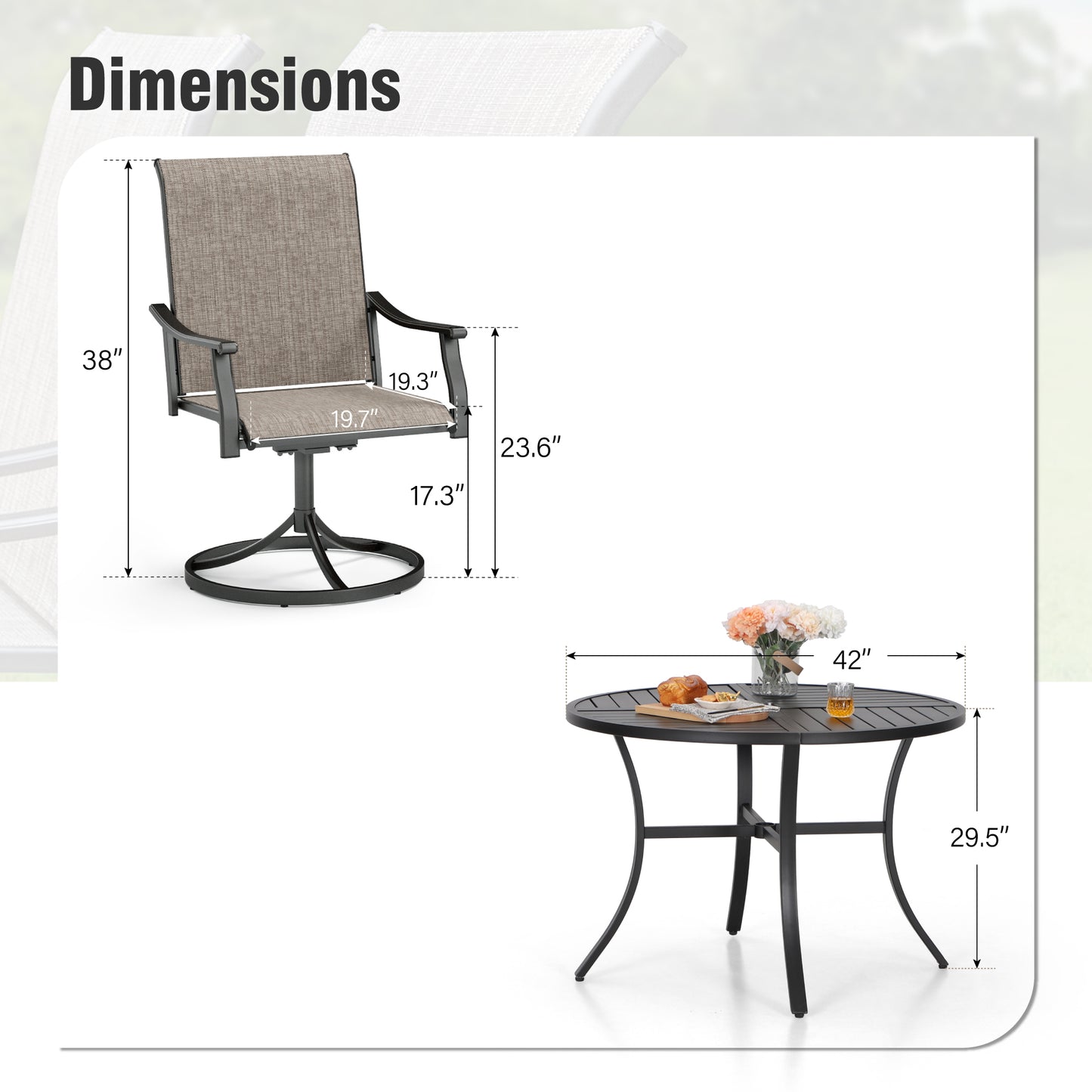 Captiva Designs 5pc Outdoor Dining Steel Table with Umbrella Hole & Brown Textilene Arm Chairs