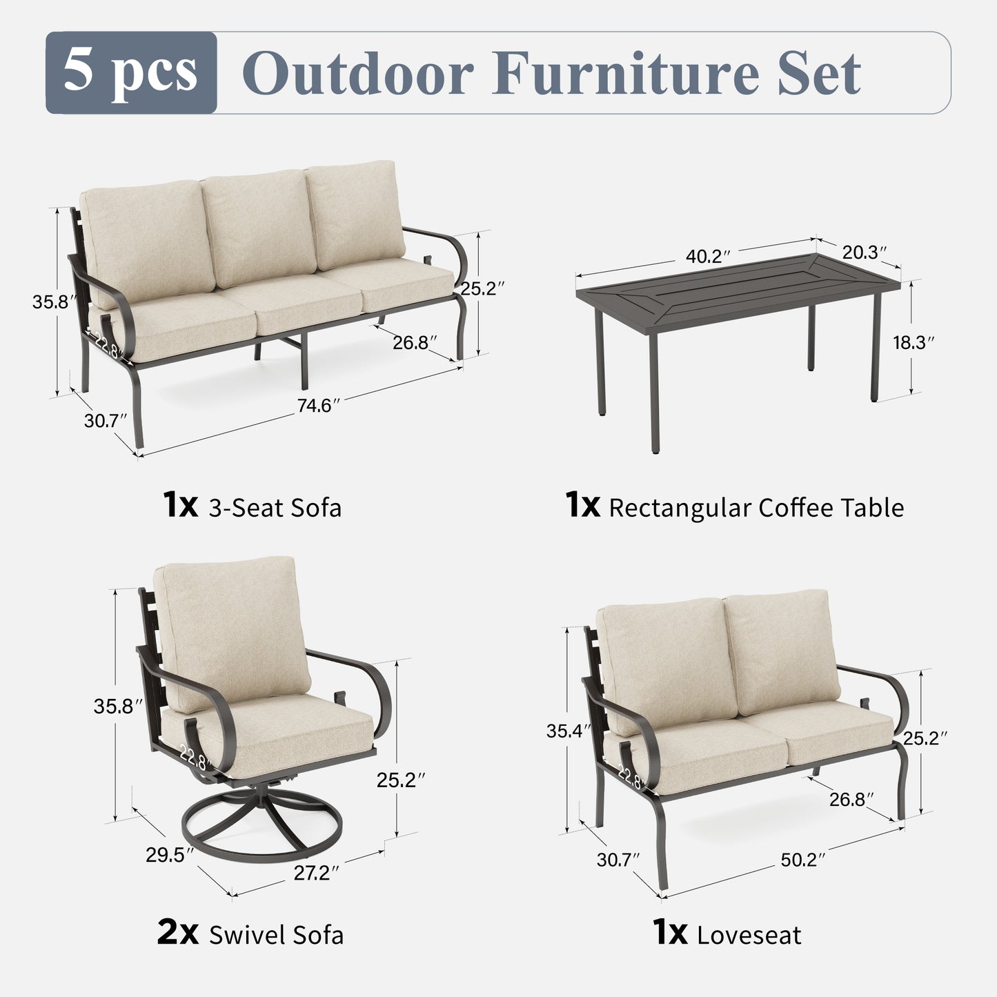 Captiva Designs 5pc Extra Large Metal Pattern-back Outdoor Patio Conversation Set with Loveseat