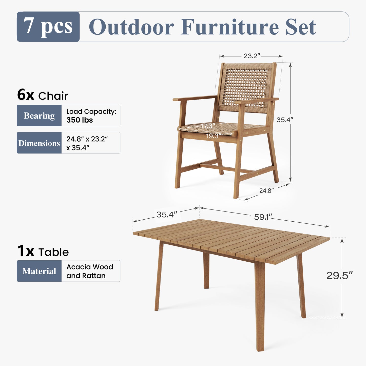 Captiva Designs 9 件套露台户外木质餐桌椅套装,配有 8 把藤椅和 1 张相思木长方形桌子