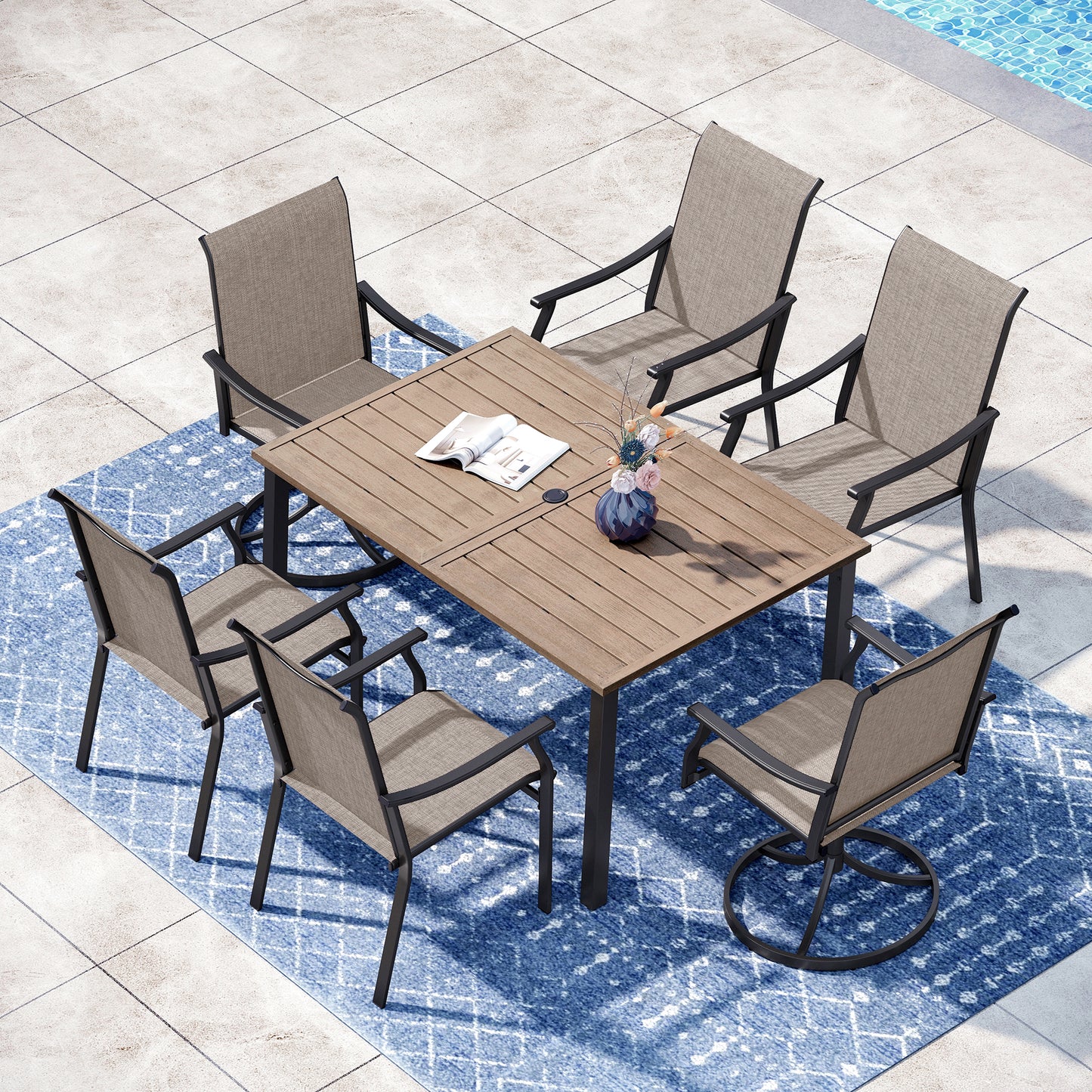 Captiva Designs Outdoor Patio Dining Breathable Quick-dry Texliene Armrest Chairs with Steel Frame