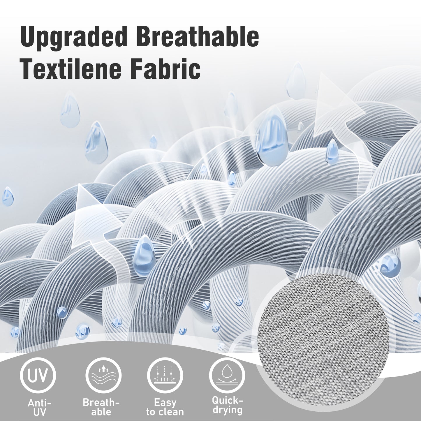 Captiva Designs 8 件套露台餐桌椅套装,配有矩形钢桌、蓝色吊带旋转椅和米色遮阳伞