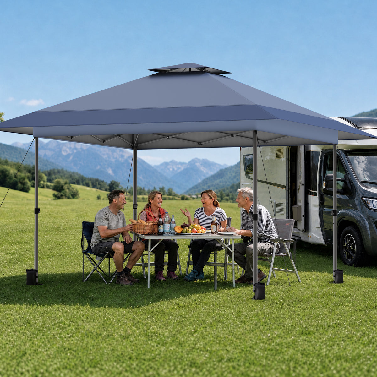 Captiva Designs 13 x 13 Ft Pop-Up Canopy Tent, 1-Person 1-Button Push Instant Setup, 2-Tier Ventilated Canopy with Portable Carrying Bag