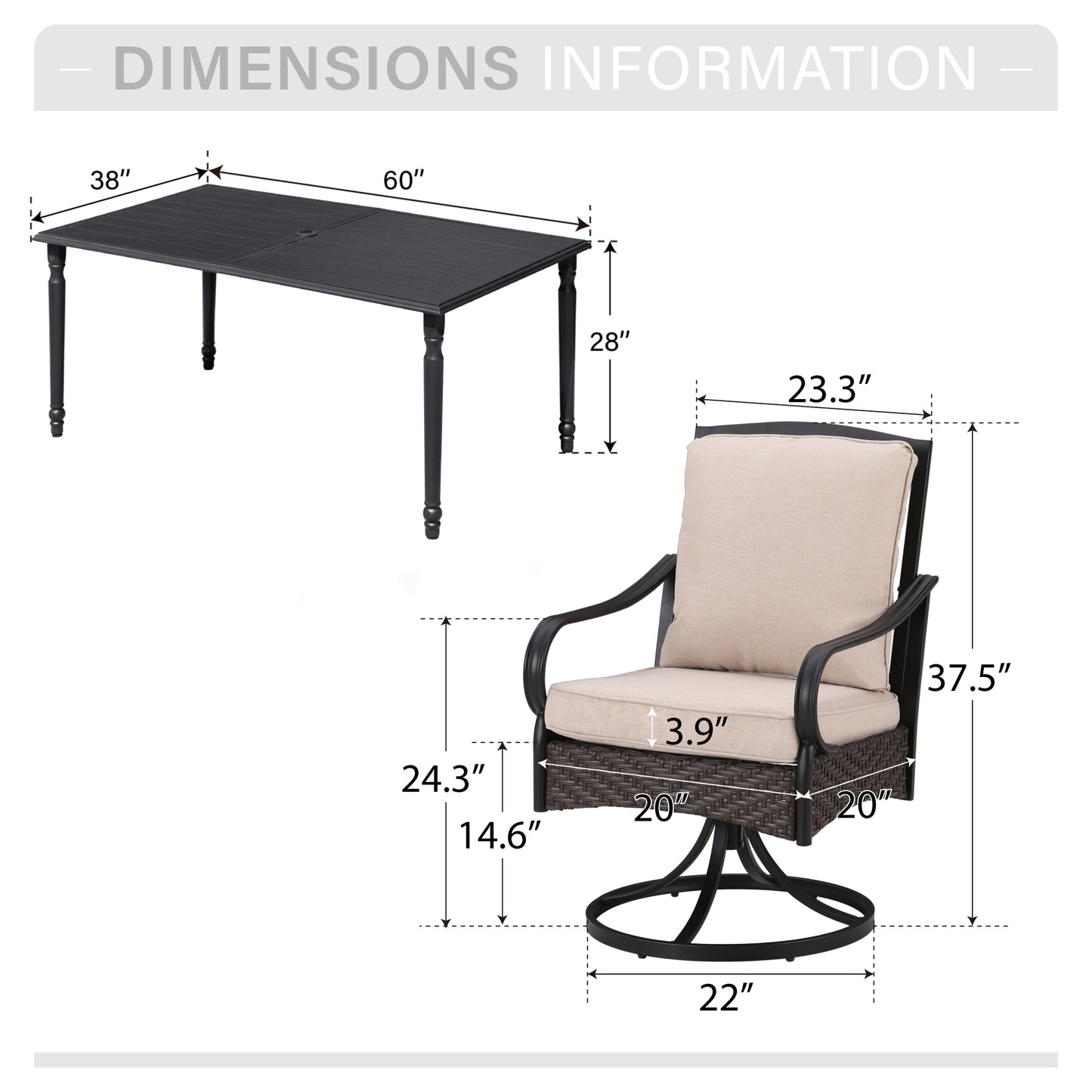 Captiva Designs 7pc Patio Dining Set with Slat-top Steel Table & Rattan Metal Chairs with Removable Cushions