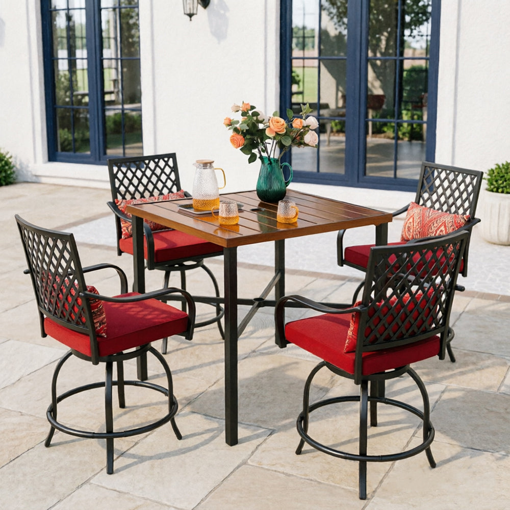 Captiva Designs 5pc Outdoor Patio Dining Steel Bar Table & High Bar Swivel Stools