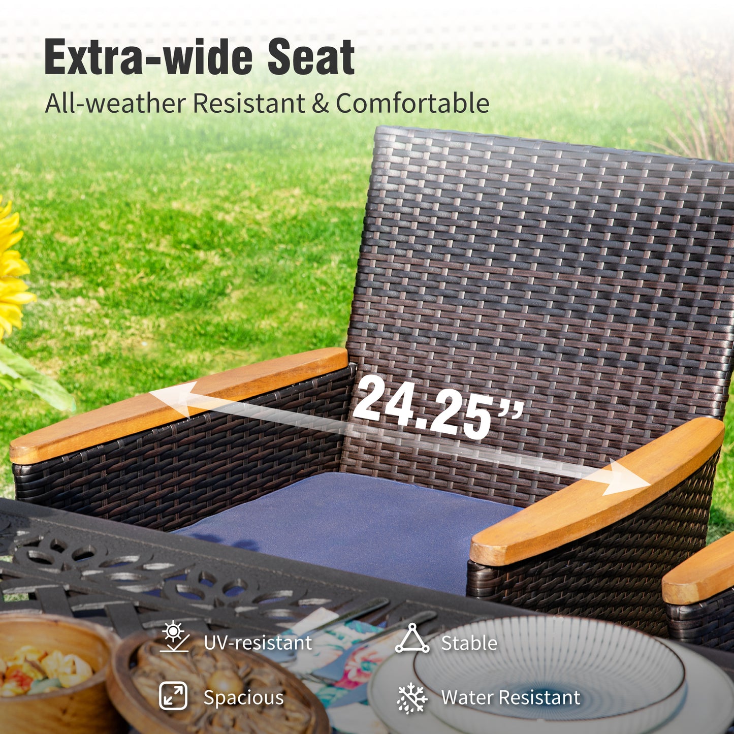 Captiva Designs 5pc Patio Dining Square Steel Fire Pit Table & Armrest Metal Frame Chairs