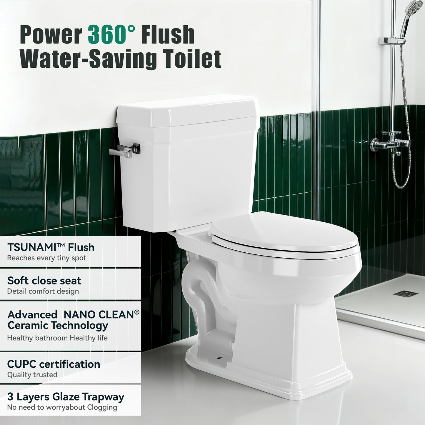 Captiva Designs Elongated Toilet with Comfortable ADA Height & Powerful Flush & Wider Trapway