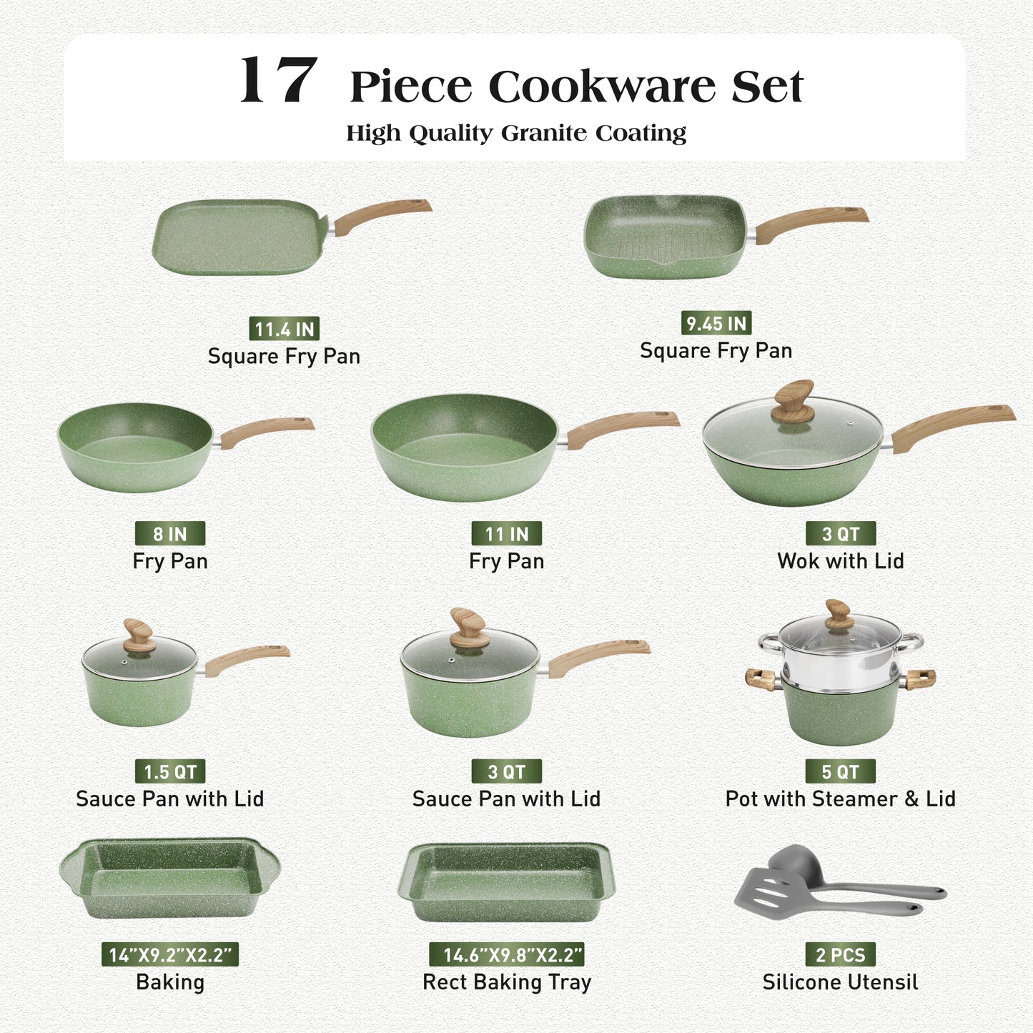 Captiva Designs Nonstick Granite Cookware and Bakeware Set with Heat-Resistant Bakelite Handle