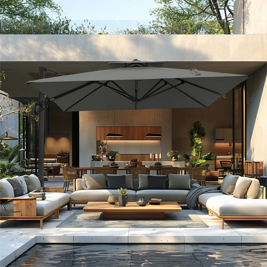 Captiva Designs Premium Rectangular Cantilever Patio Umbrella with 2-Tier Design