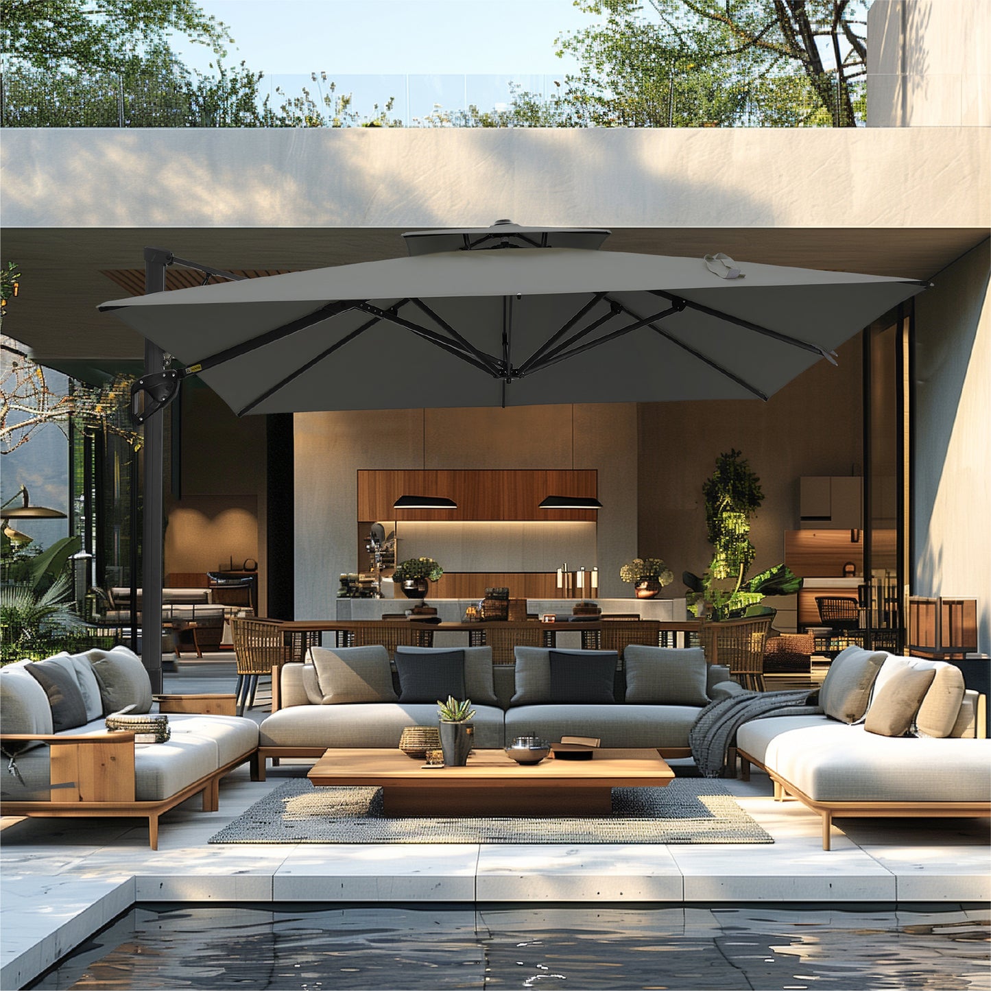 Captiva Designs Premium Rectangular Cantilever Patio Umbrella with 2-Tier Design