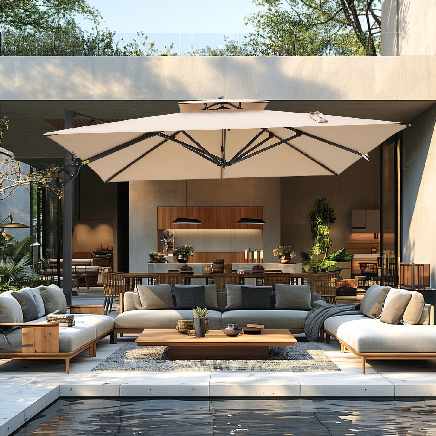 Captiva Designs Premium Rectangular Cantilever Patio Umbrella with 2-Tier Design