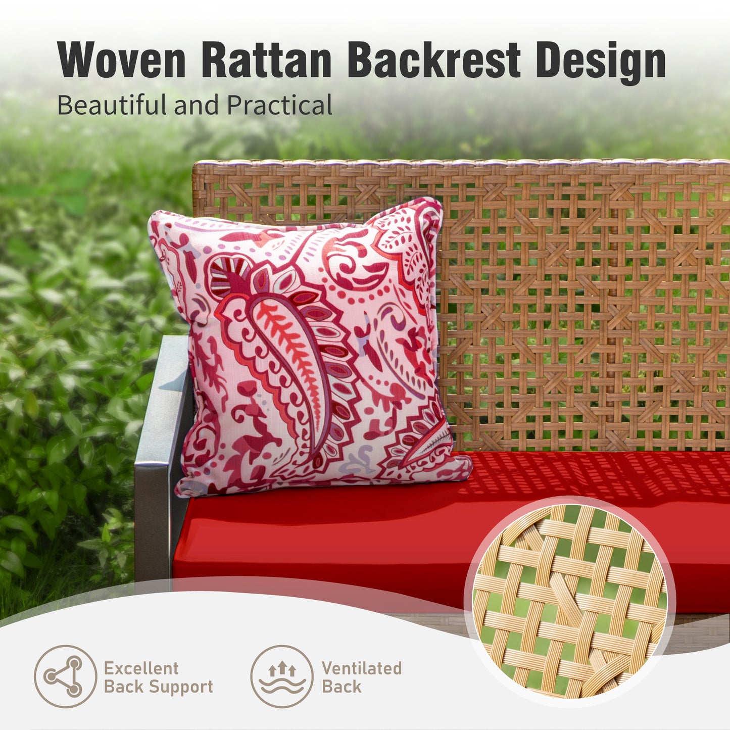 Captiva Designs Outdoor Patio 4 Pieces Wicker Porch Furniture Small Rattan Couch Set with Wood Table for Backyard