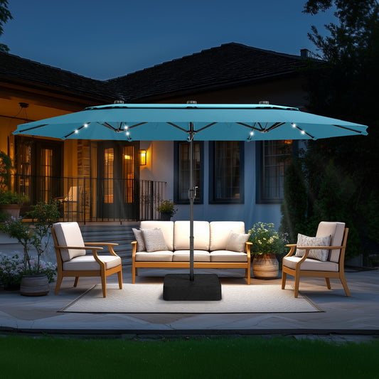 Captiva Designs 15ft Double-Sided Patio Umbrella with Base, Large Rectangular Outdoor Market Umbrella Beige