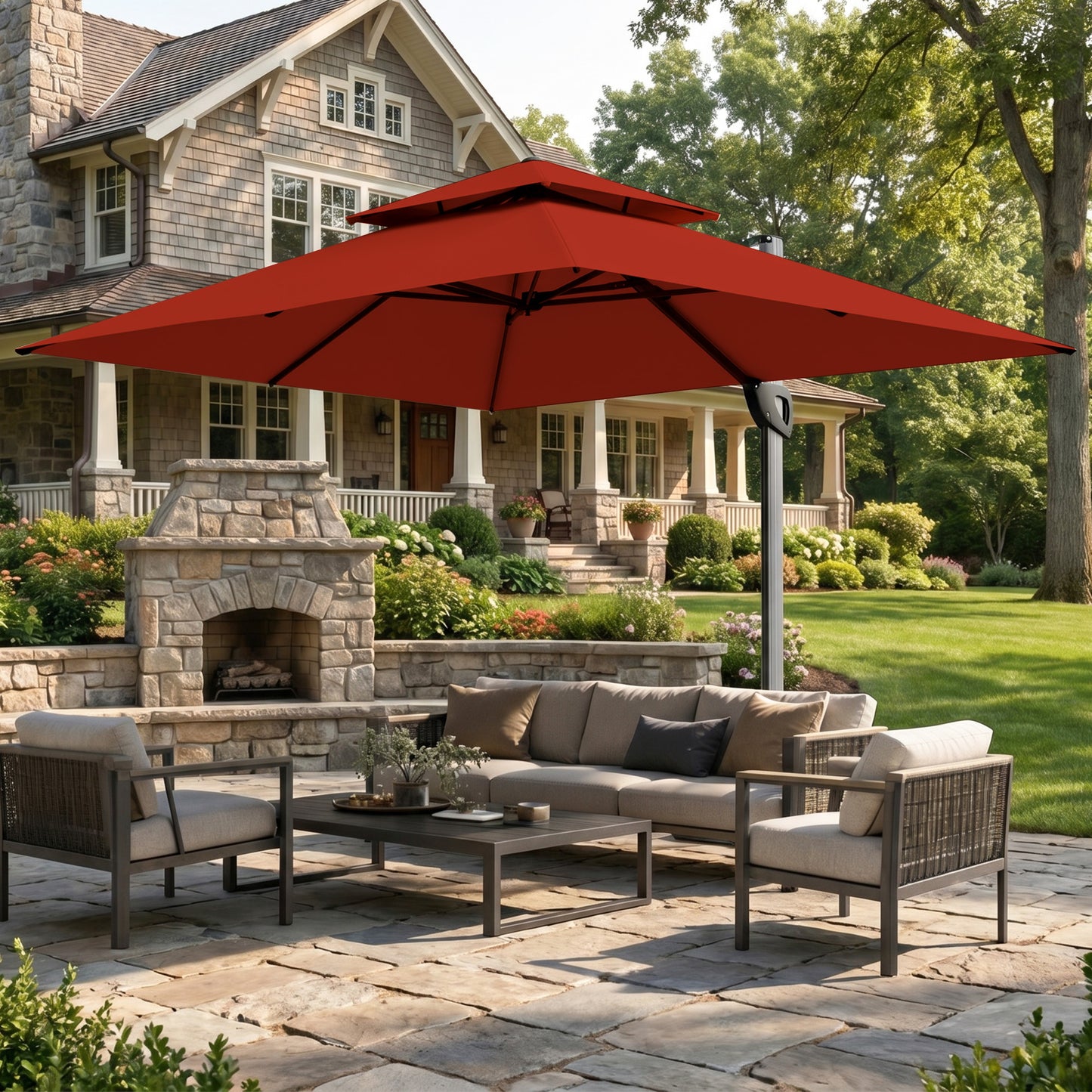 Captiva Designs Premium Rectangular Cantilever Patio Umbrella with 2-Tier Design