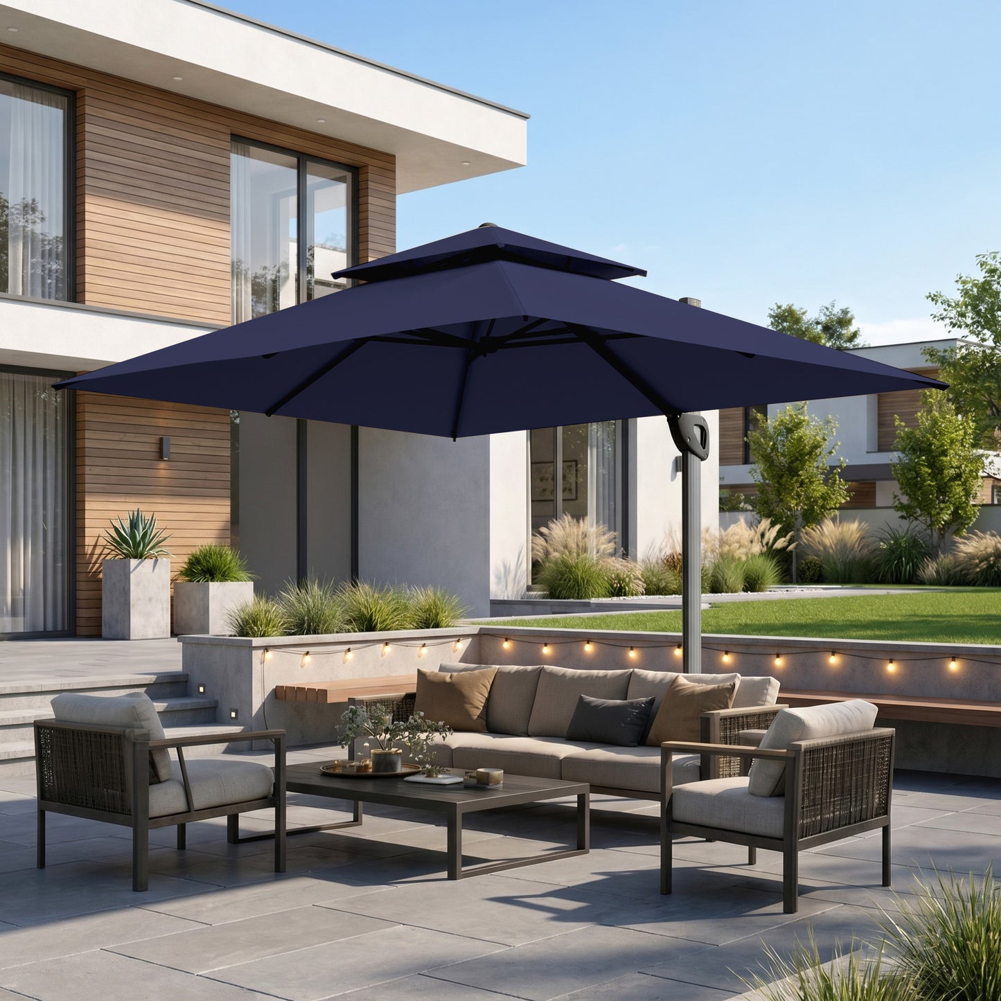 Captiva Designs Premium Rectangular Cantilever Patio Umbrella with 2-Tier Design
