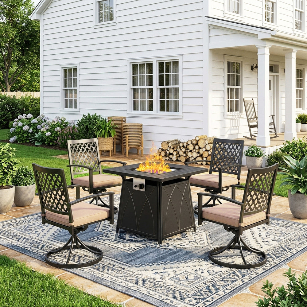Captiva Designs 5pc Outdoor Patio Dining Set with Square Steel Table & Armrest Chairs