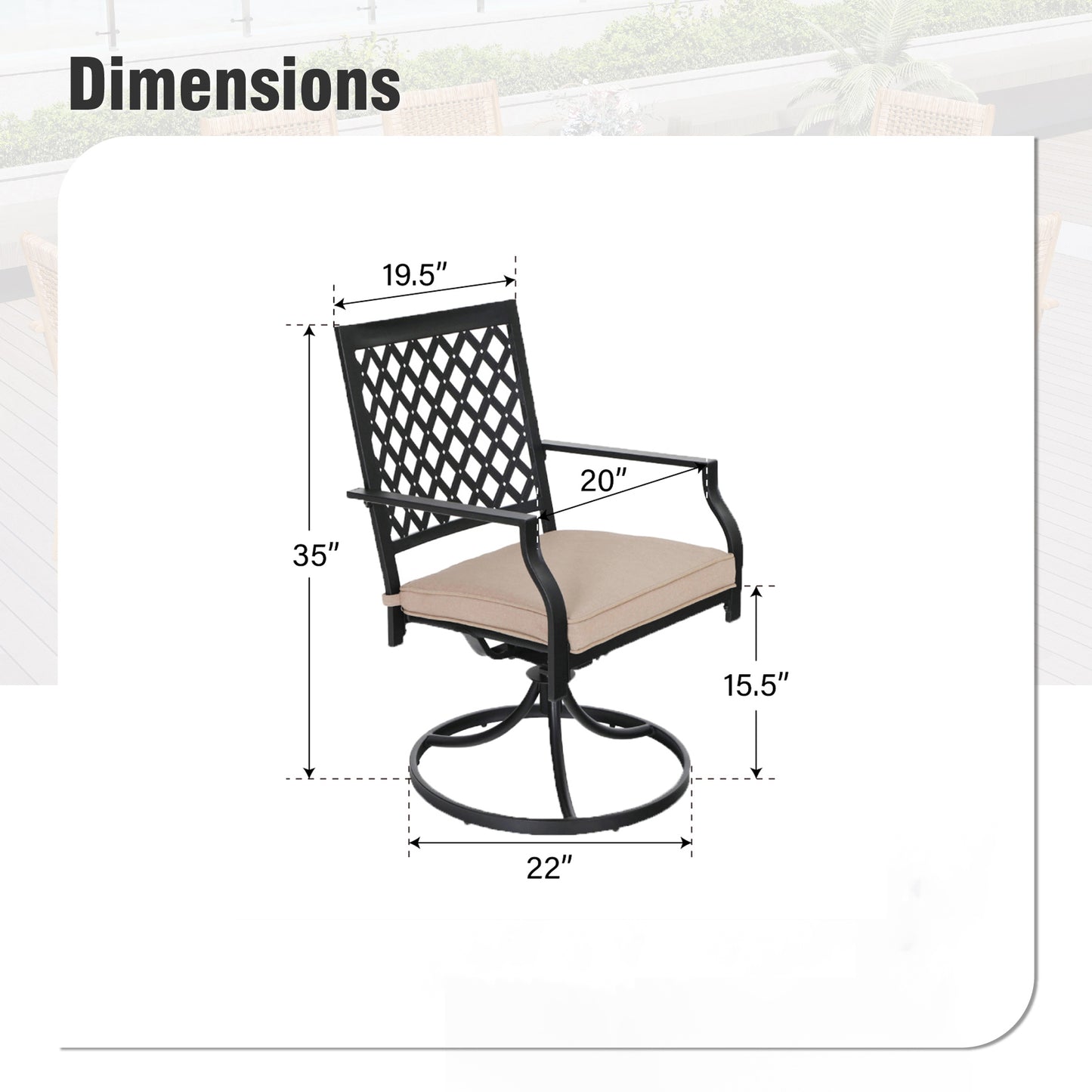 Captiva Designs 2pc Outdoor Patio Dining Chairs with Steel Frame and Ventilated Backs