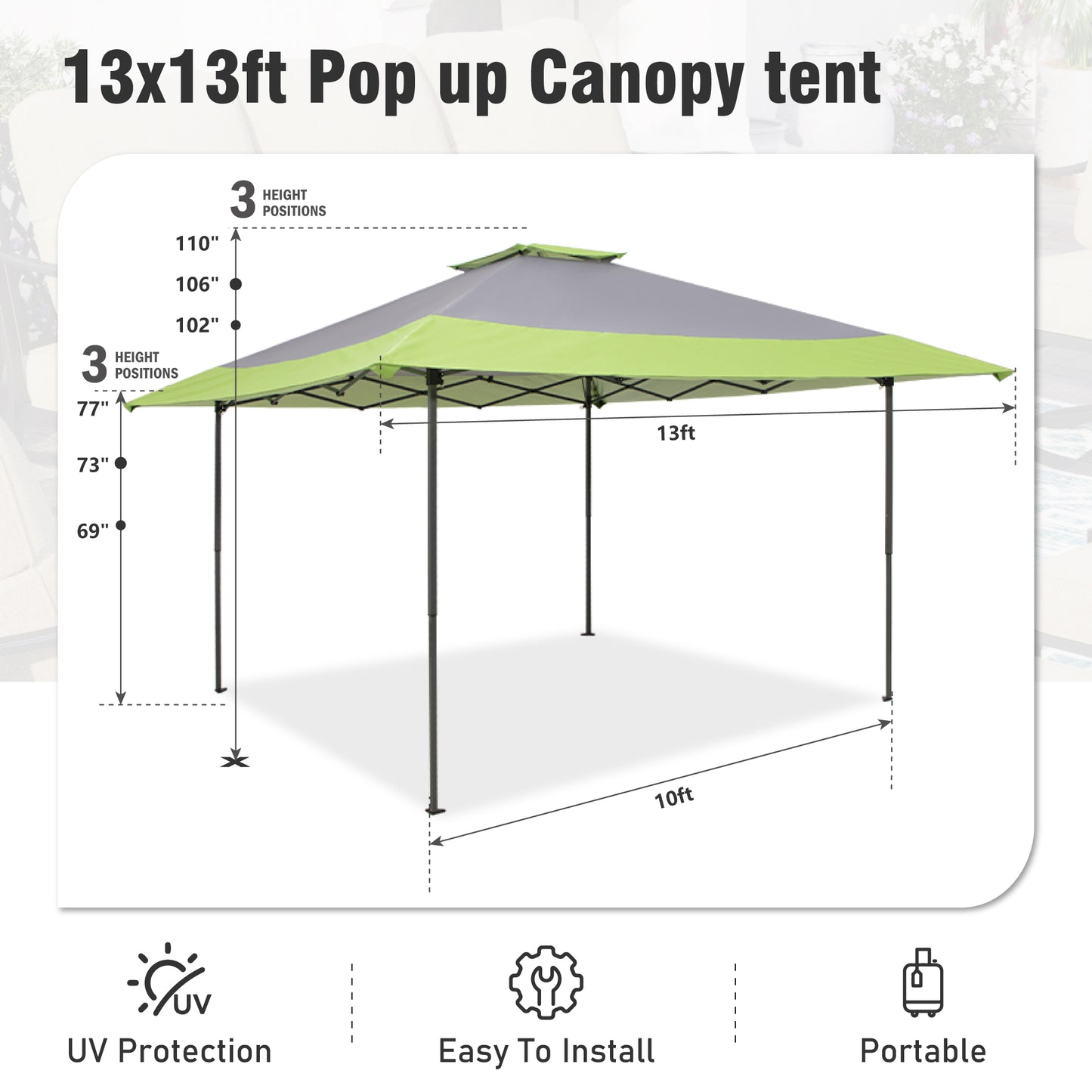 Captiva Designs 13’ x 13’ Pop-Up Canopy Tent - Instant Folding Shelter for Large Outdoor Sun Protection