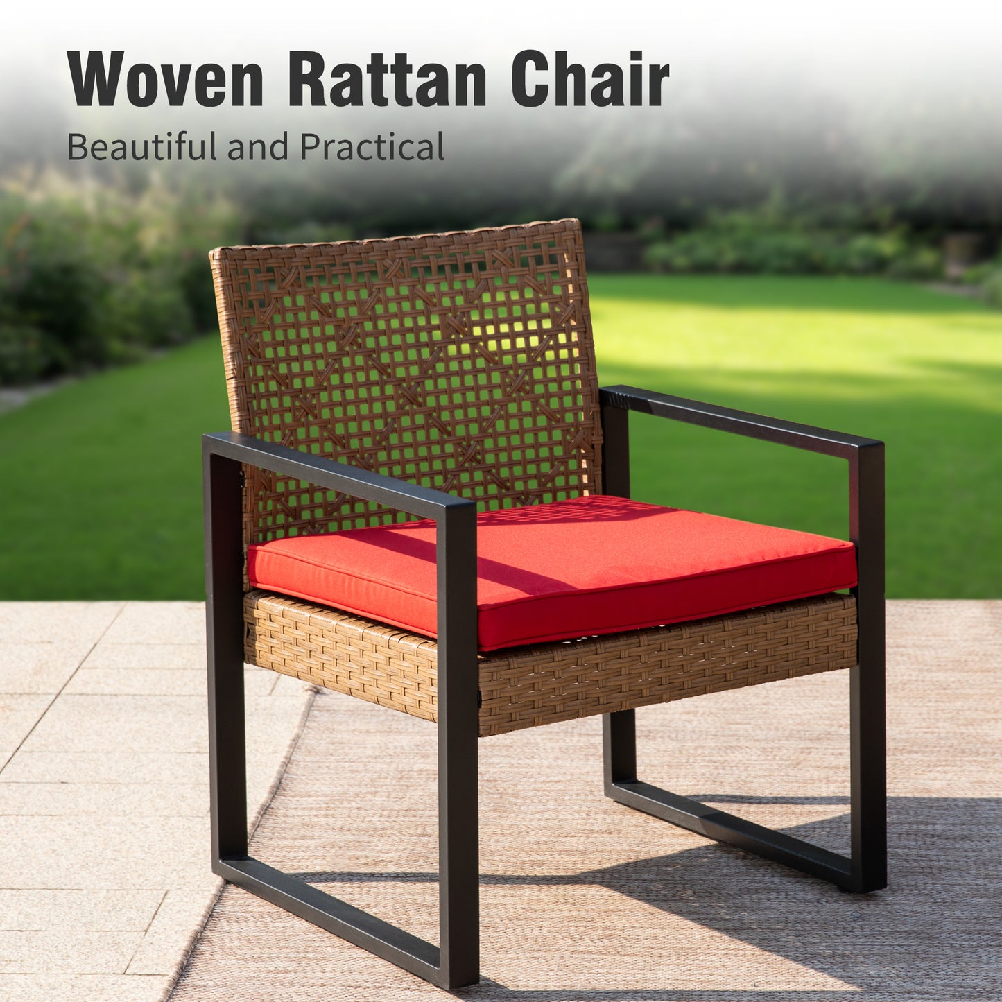 Captiva Designs Outdoor Patio 4 Pieces Wicker Porch Furniture Small Rattan Couch Set with Wood Table for Backyard