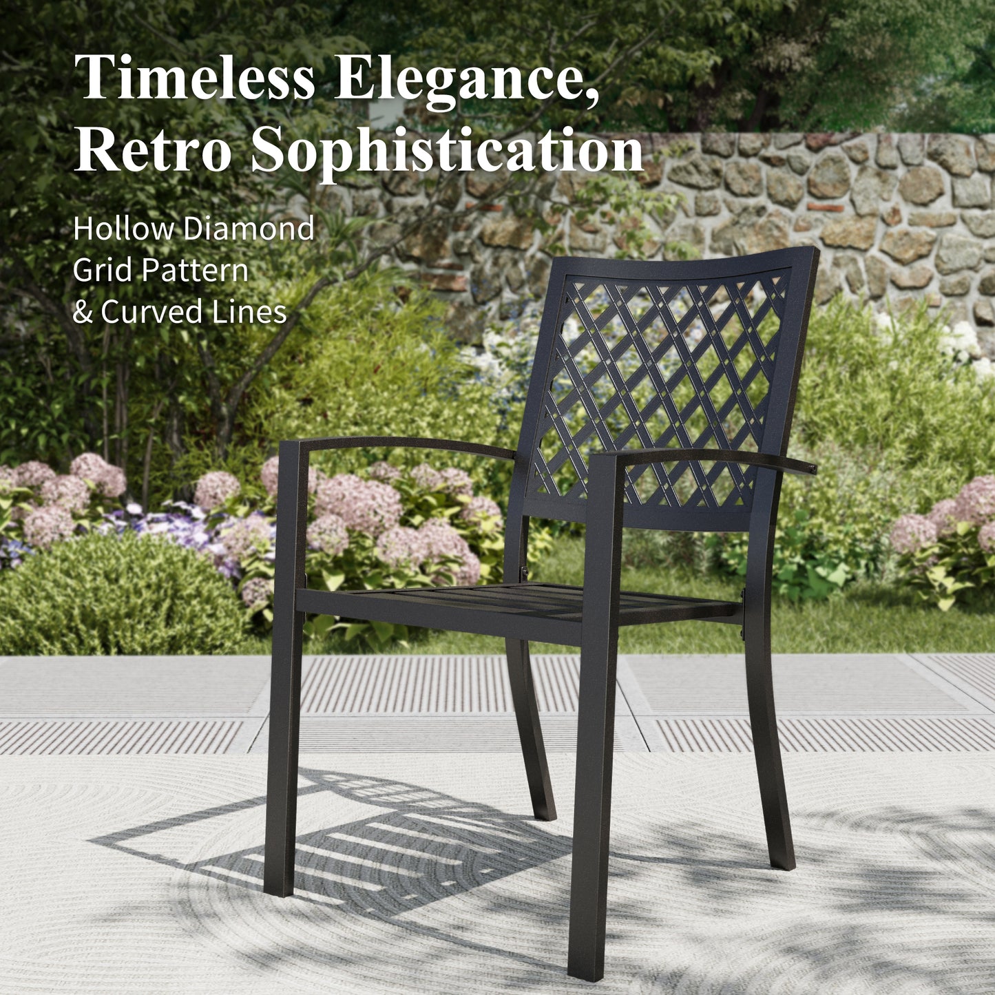 Captiva Designs 7pc Patio Dining Set with Wood-look Rectangle Steel Table & Stylish Back Metal Chairs