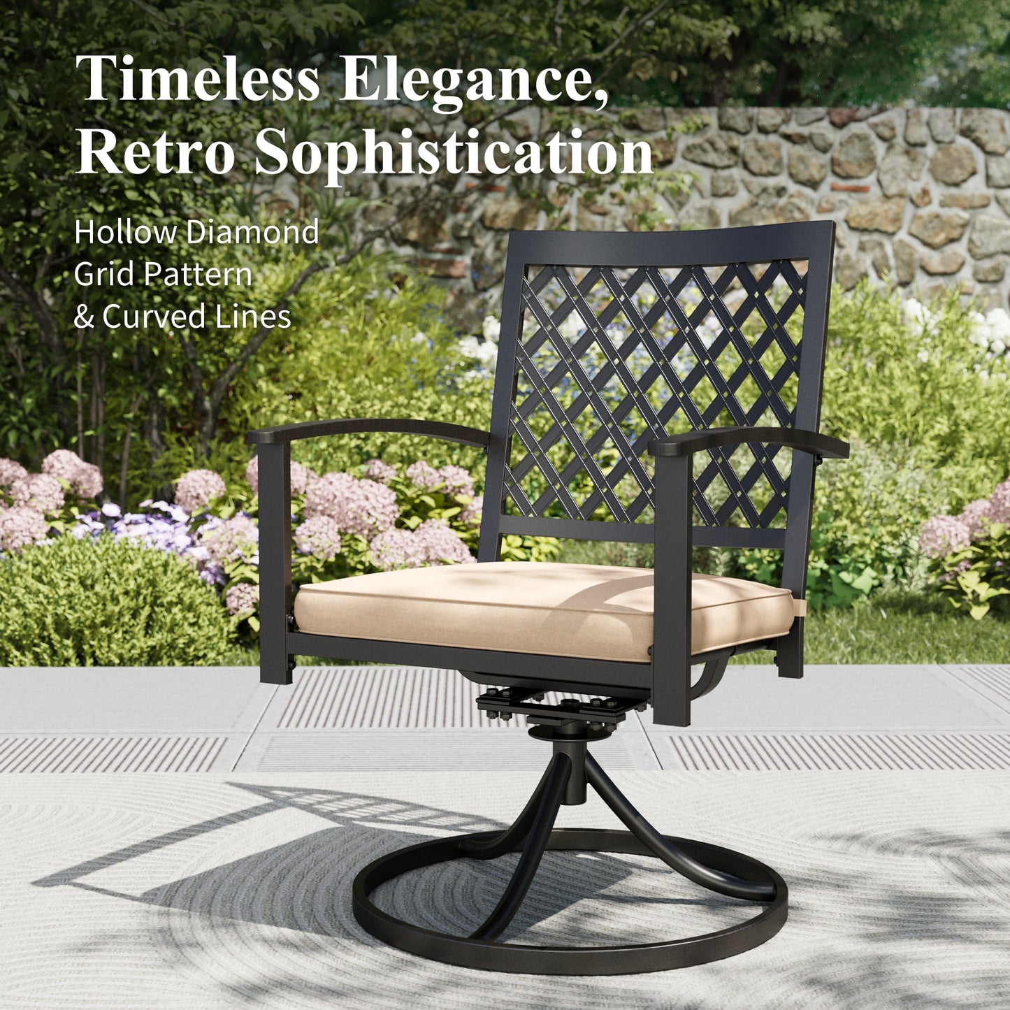 Captiva Designs 7pc Patio Dining Set with Wood-look Rectangle Steel Table & Stylish Back Metal Chairs