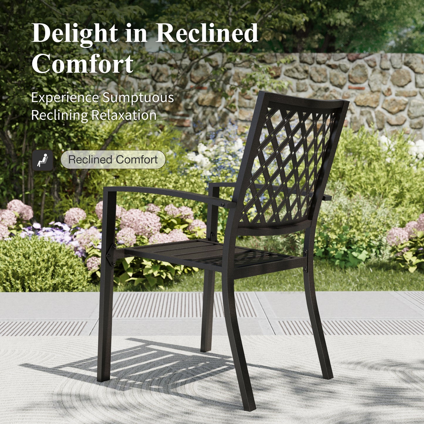 Captiva Designs 7pc Patio Dining Set with Wood-look Rectangle Steel Table & Stylish Back Metal Chairs