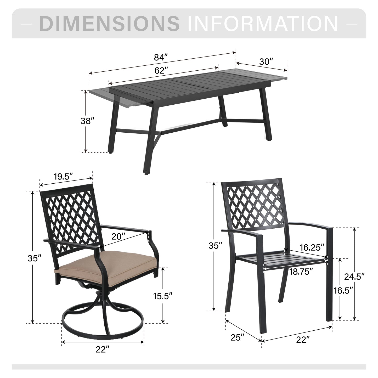 Captiva Designs 7pc Outdoor Expandable Rectangle Dining Table & Metal Armrest Chairs