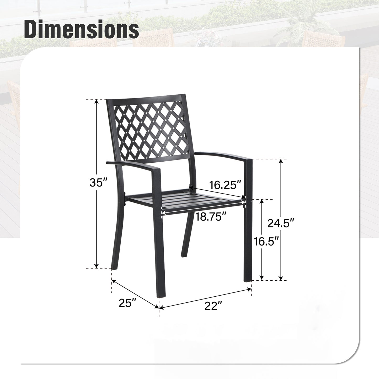 Captiva Designs 2pc Outdoor Patio Dining Chairs with Steel Frame and Ventilated Backs