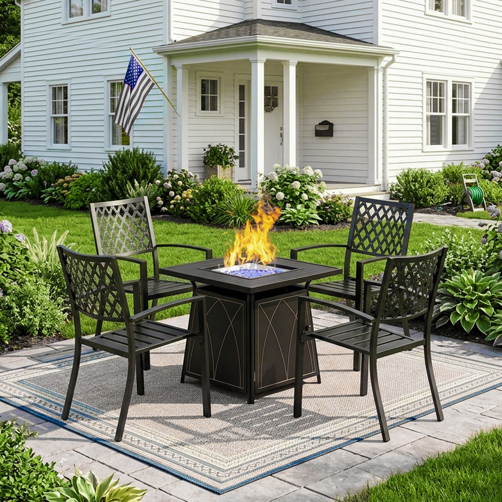 Captiva Designs 5pc Outdoor Patio Dining Set with Square Steel Table & Armrest Chairs