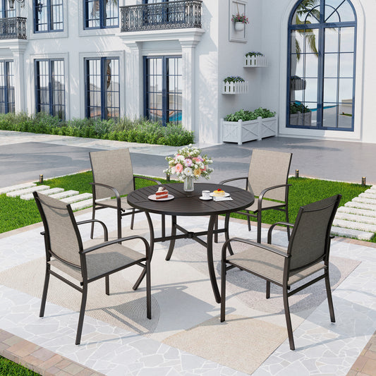 Captiva Designs 4pc Outdoor Wicker Patio Fire Pit Set with Armchairs for Poolside, Backyard