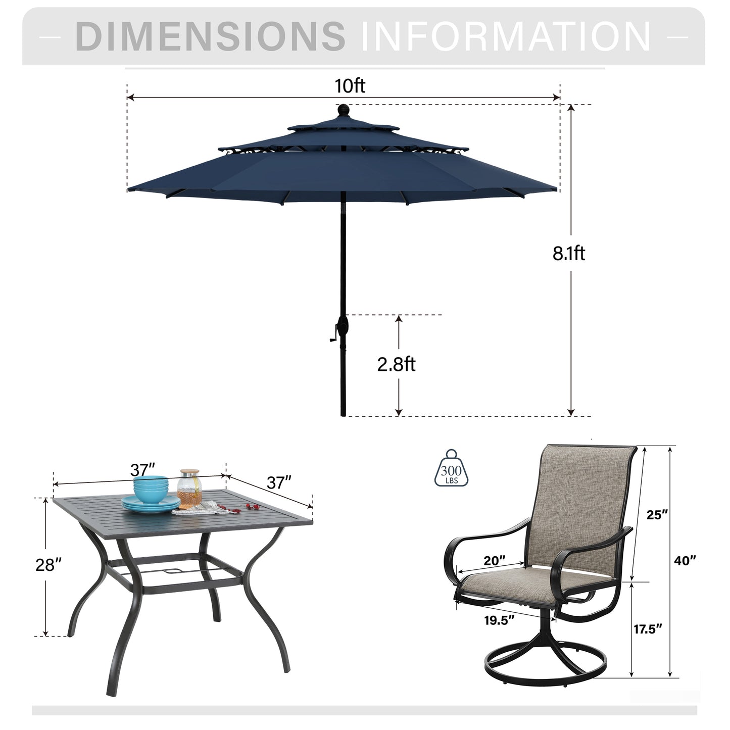 Captiva Designs 1 件户外木质板条顶钢餐桌，带伞孔