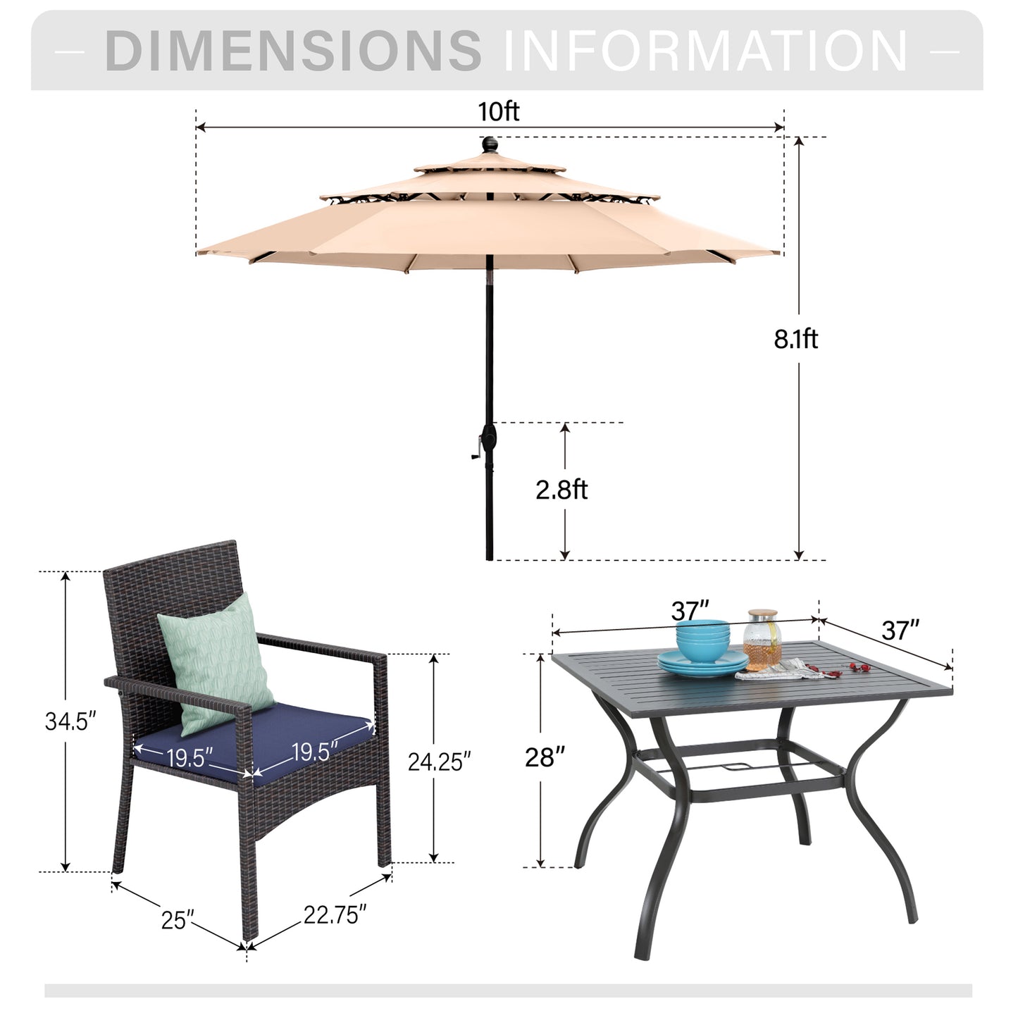 Captiva Designs 1 件装露台餐桌板顶 60 英寸长矩形金属桌，带伞孔