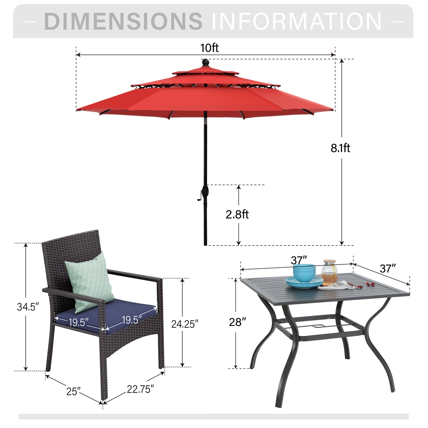 Captiva Designs 1 件装露台餐桌板顶 60 英寸长矩形金属桌，带伞孔