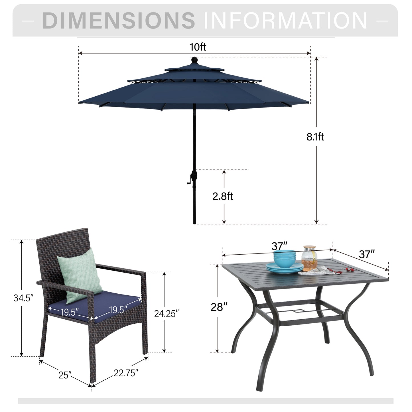 Captiva Designs 1 件户外木质板条顶钢餐桌，带伞孔