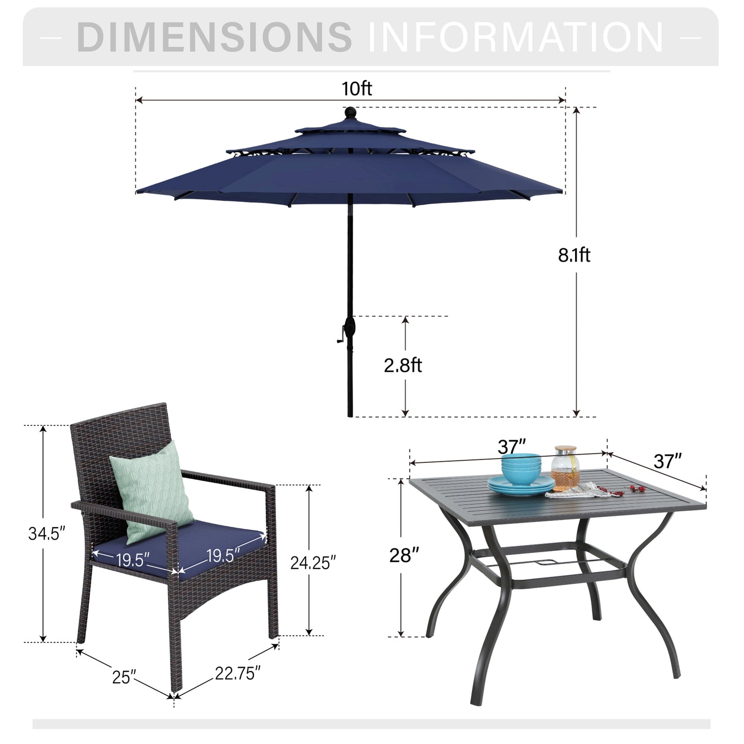 Captiva Designs 1 件装露台餐桌板顶 60 英寸长矩形金属桌，带伞孔