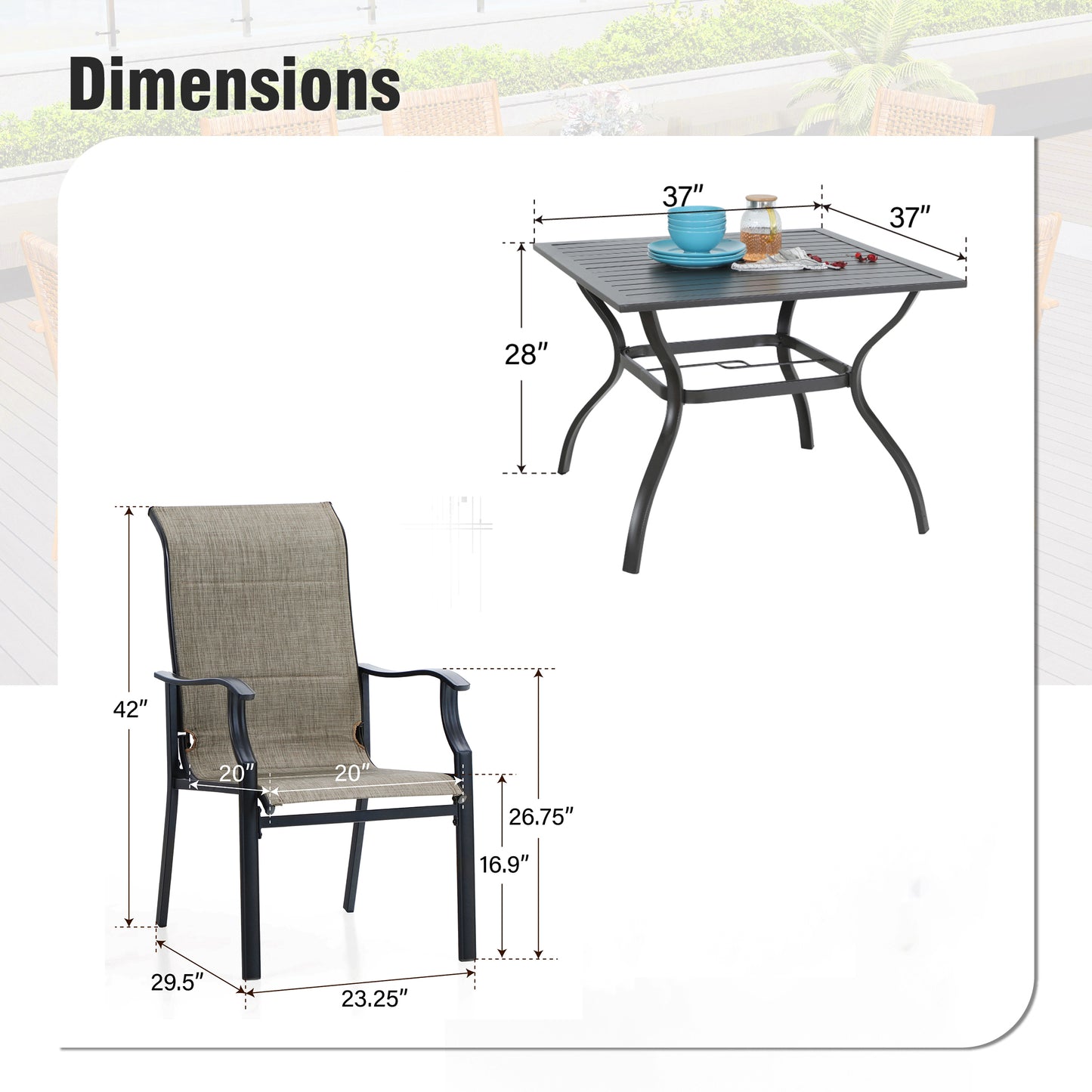 Captiva Designs 1 件户外板条顶可扩展钢制矩形可调节餐桌