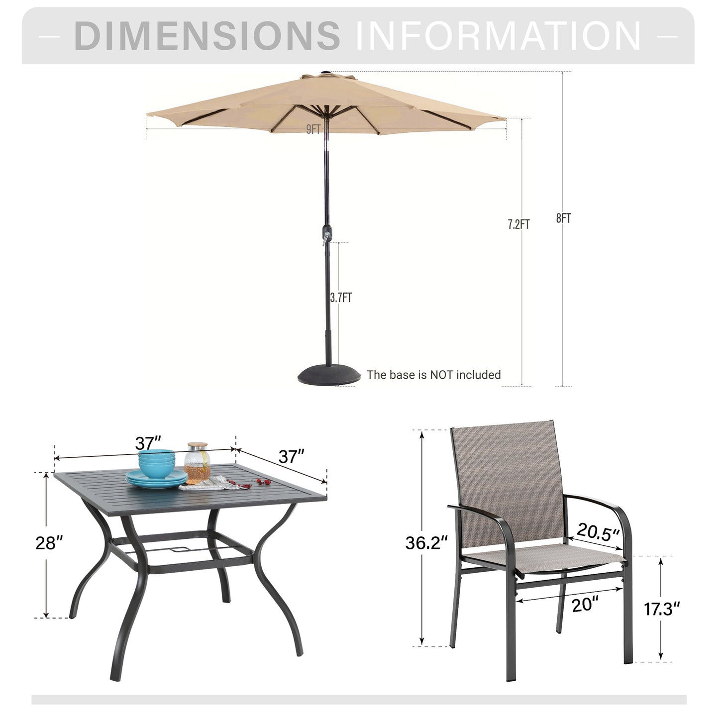 Captiva Designs 6pc Patio Dining Set Steel Table & Light Brown Sling Chairs & Beige Umbrella