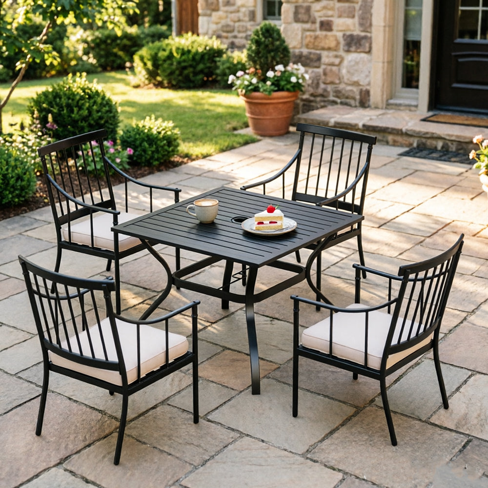 Captiva Designs 5pc Outdoor Patio Steel Dining Table & Stylish Cushioned Metal Chairs