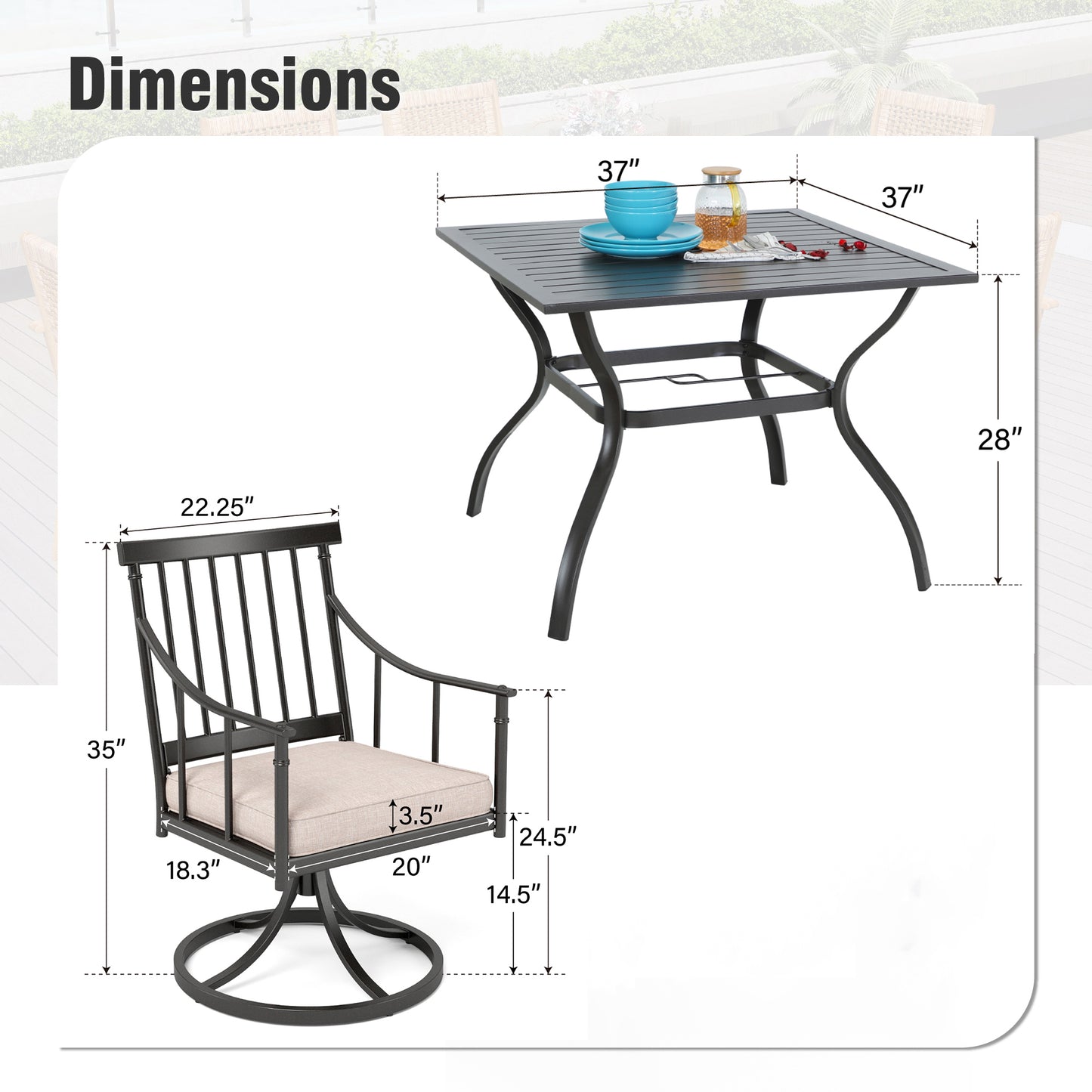 Captiva Designs 5pc Outdoor Patio Steel Dining Table & Stylish Cushioned Metal Chairs