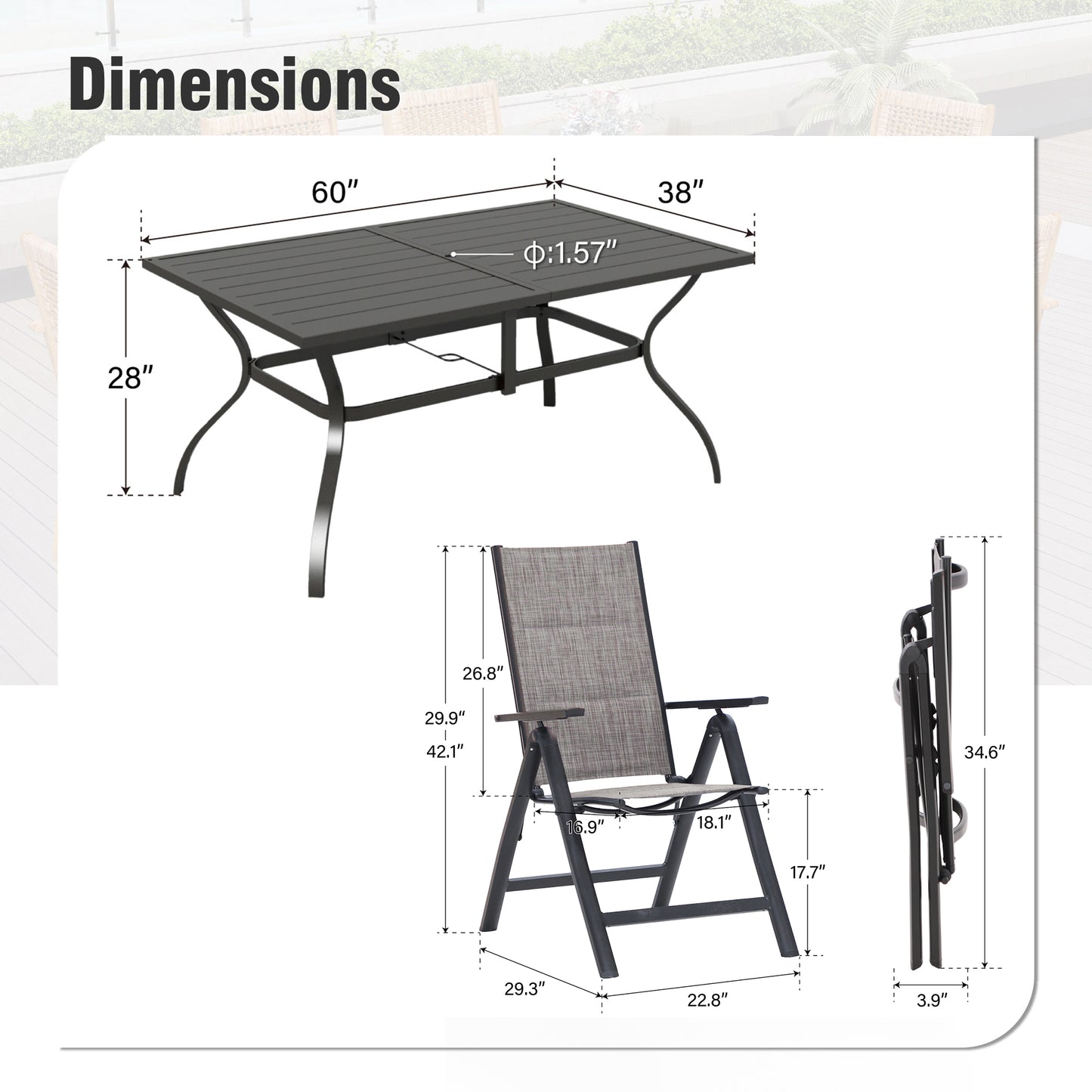 Captiva Designs 9 件套露台板顶可调节矩形桌和旋转椅，带靶心图案