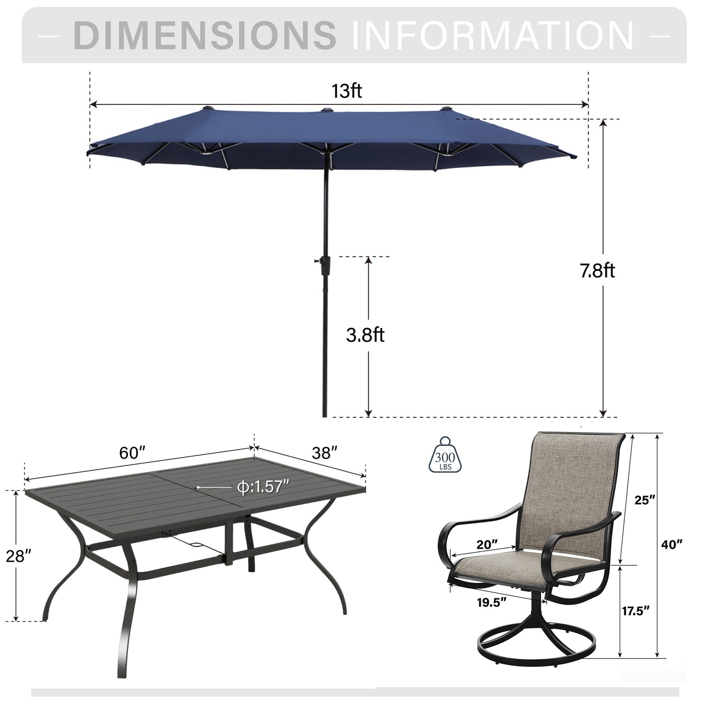 Captiva Designs 9 件套露台餐厅板顶可调节钢制矩形桌和扶手藤椅，配蓝色靠垫