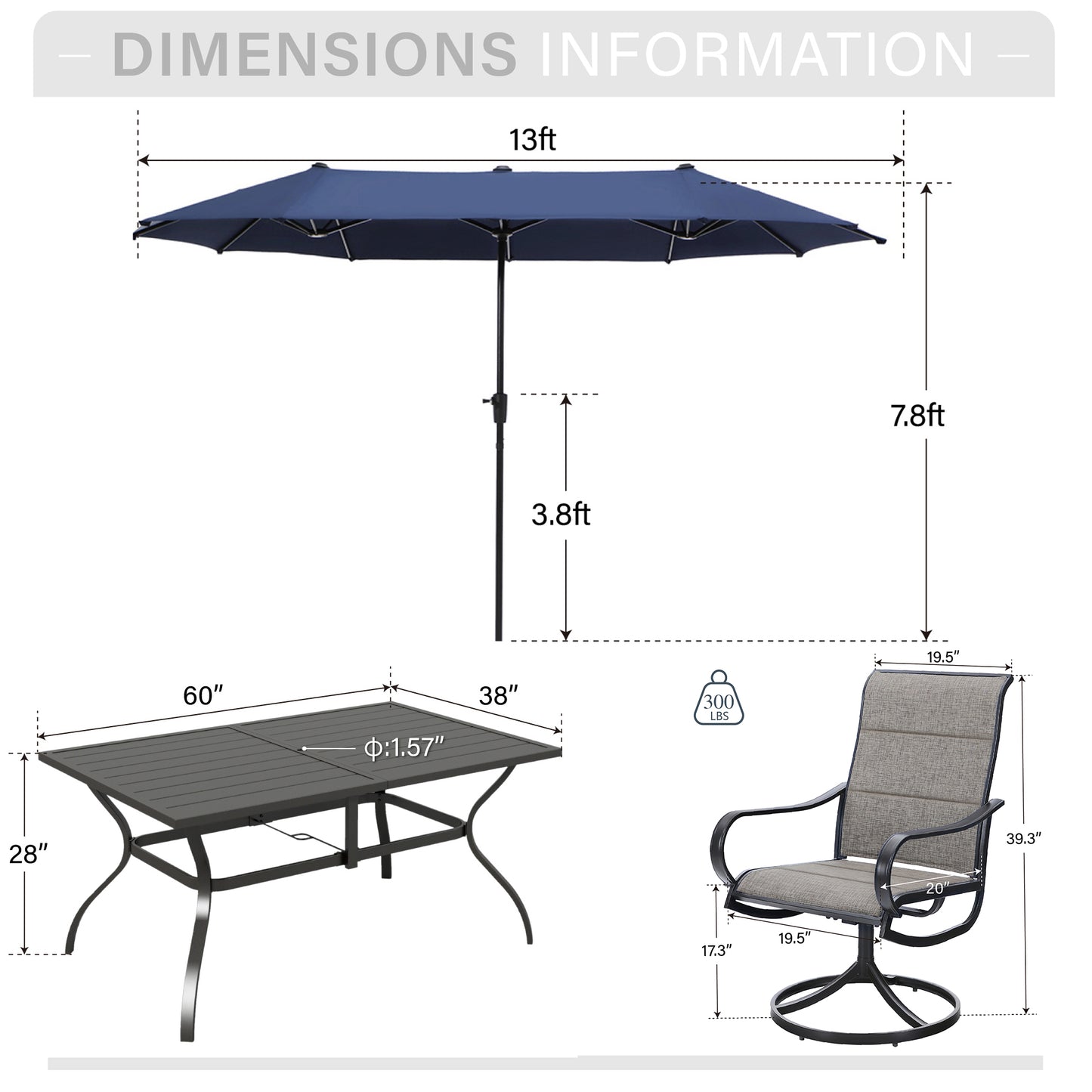 Captiva Designs 9 件套露台餐厅板顶可调节钢制矩形桌和扶手藤椅，配蓝色靠垫