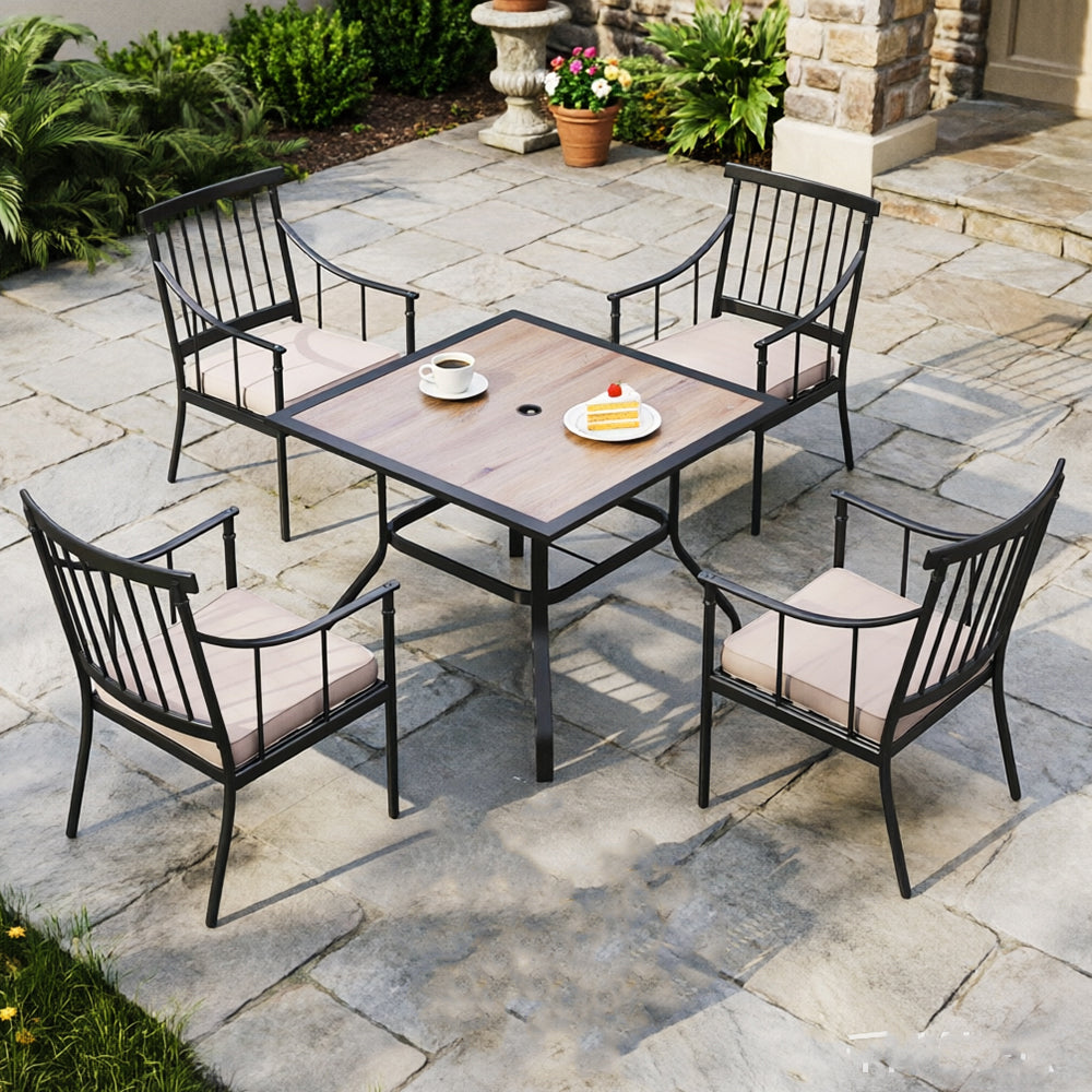 Captiva Designs 5pc Outdoor Patio Steel Dining Table & Stylish Cushioned Metal Chairs