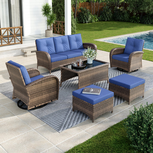 Captiva Designs Vintage Patio Swivel Wicker Conversation Sofa Set with Ottomans