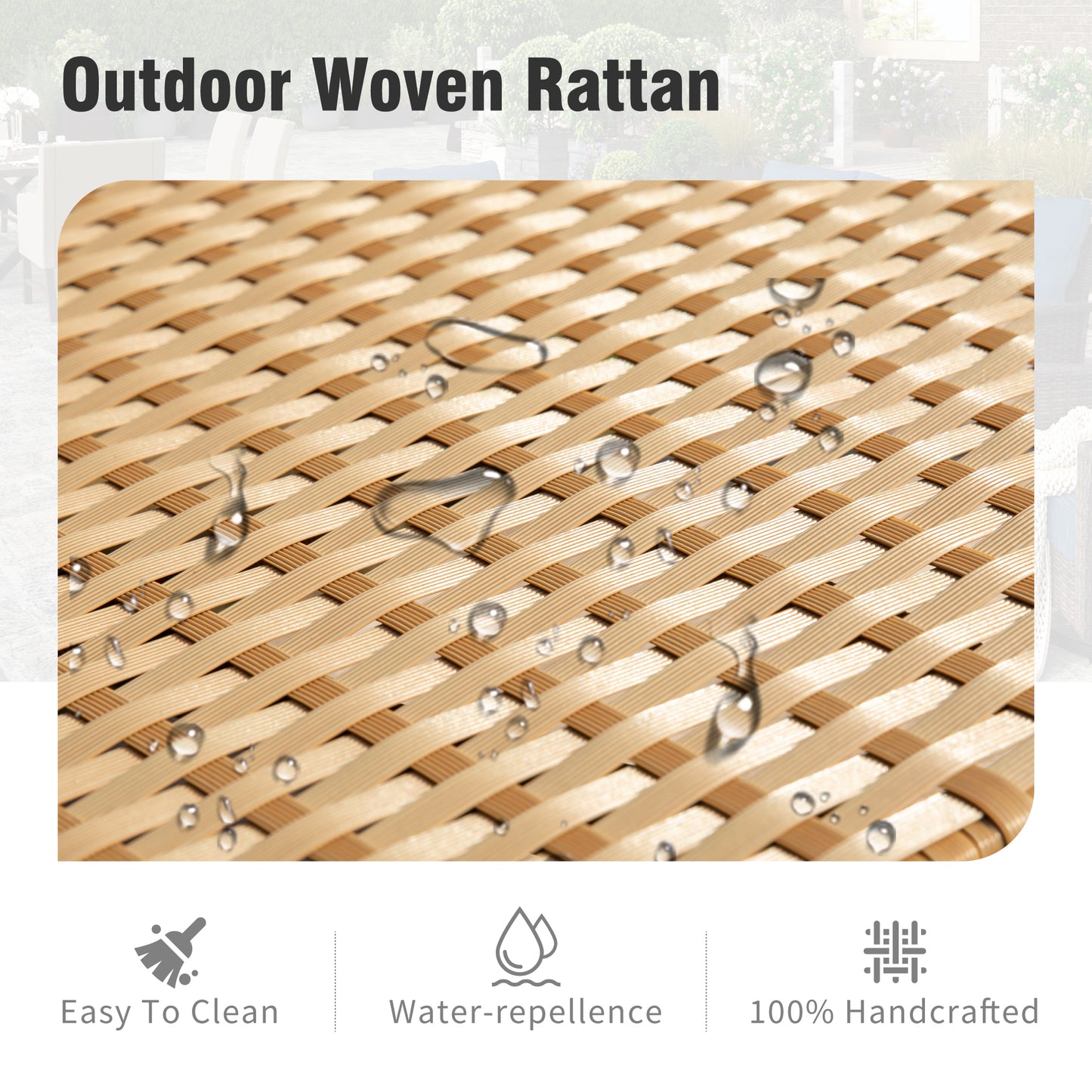 Captiva Designs Outdoor Patio 4 Pieces Wicker Porch Furniture Small Rattan Couch Set with Wood Table for Backyard