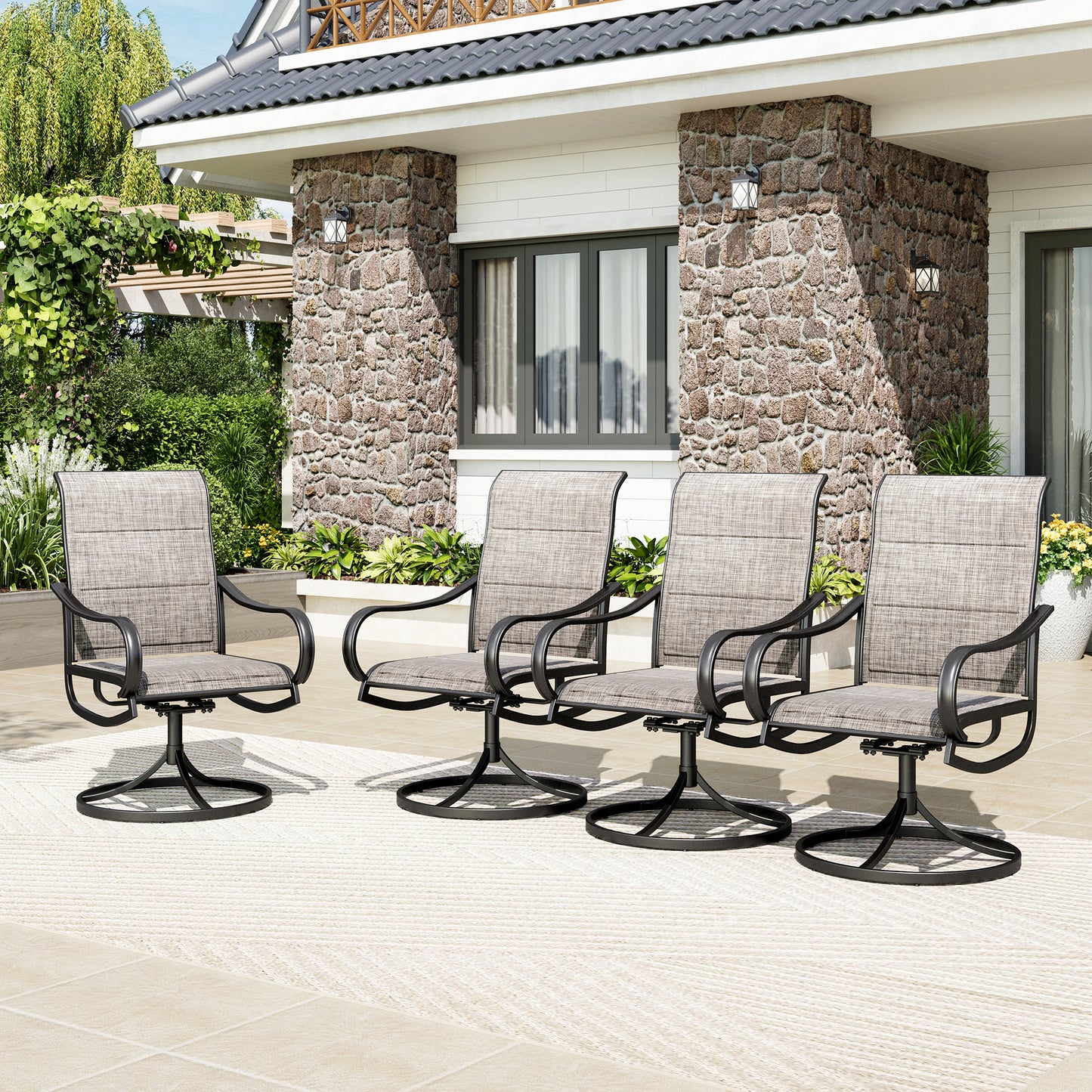 Captiva Designs Outdoor PatioDining Steel Swivel Chairs with Padded Textilene