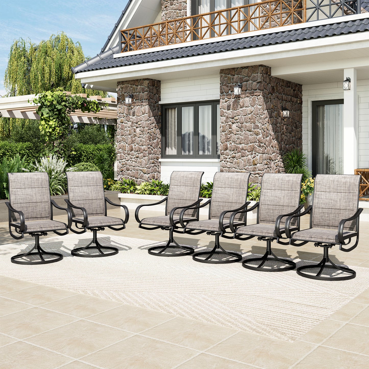 Captiva Designs Outdoor PatioDining Steel Swivel Chairs with Padded Textilene