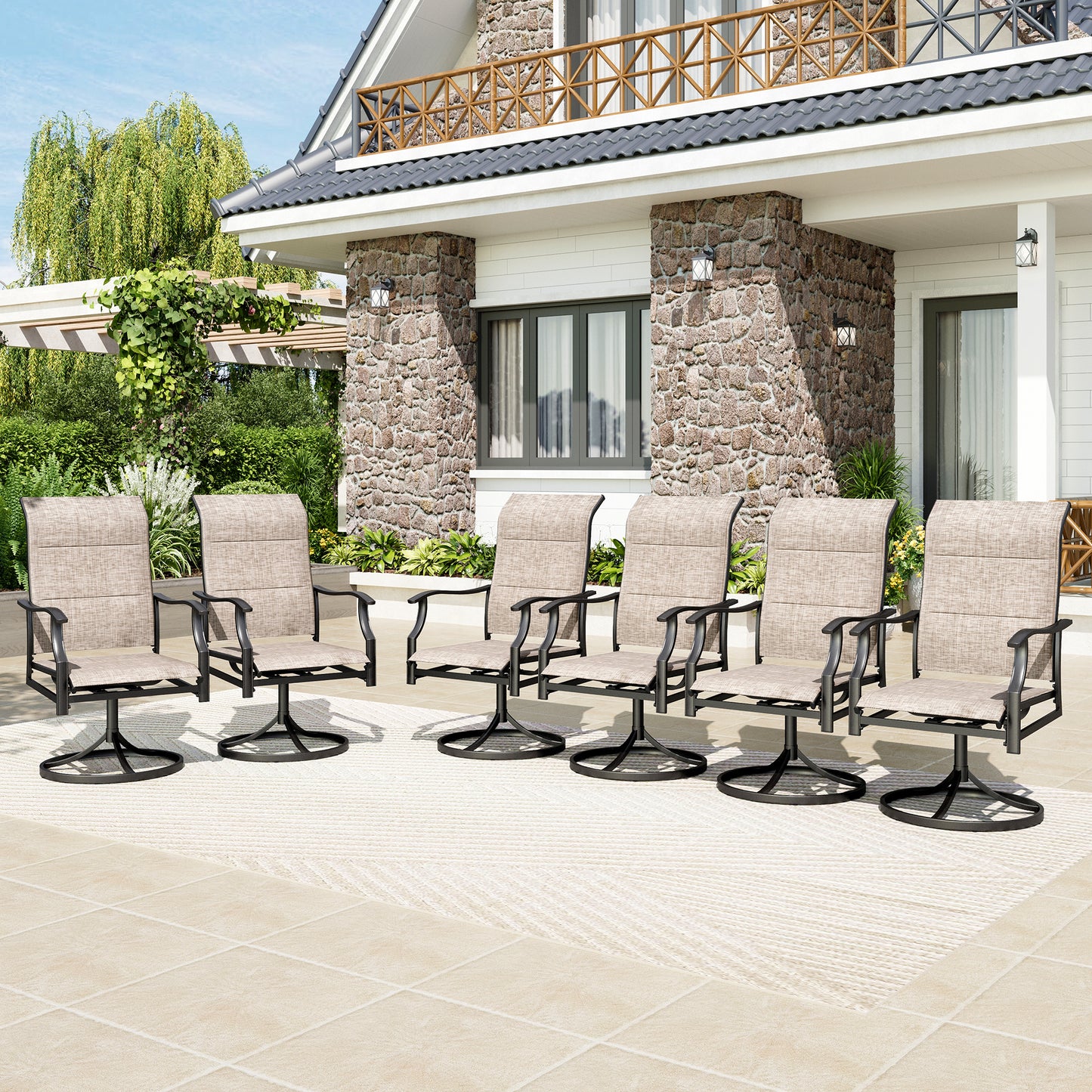 Captiva Designs Outdoor PatioDining Steel Swivel Chairs with Padded Textilene