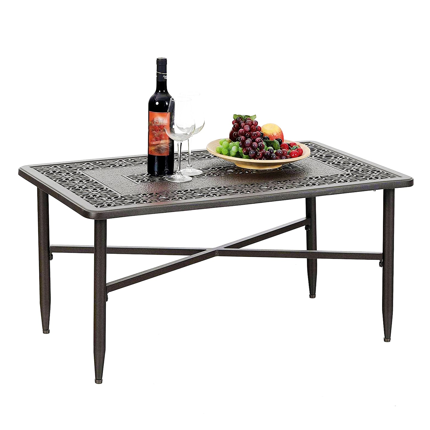Captiva Designs Outdoor Patio Cast Aluminum Lawn Garden All Weather Engraved Cast-Top Dining Table